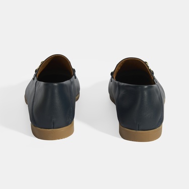  Lacivert Kadın Toka Aksesuarlı Deri Loafer