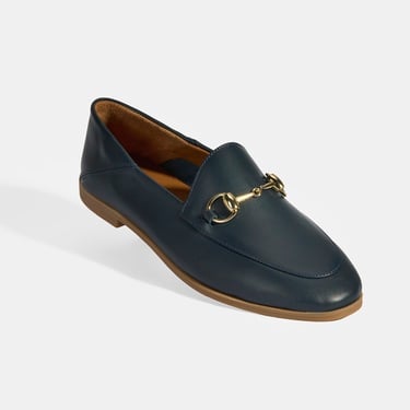  Lacivert Kadın Toka Aksesuarlı Deri Loafer