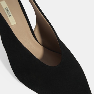  Siyah Kadın Süet Slingback Topuklu Ayakkabı