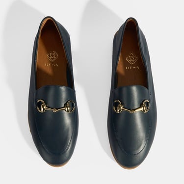  Lacivert Kadın Toka Aksesuarlı Deri Loafer