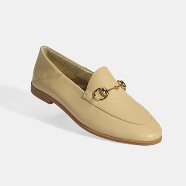  Bej Kadın Toka Aksesuarlı Deri Loafer