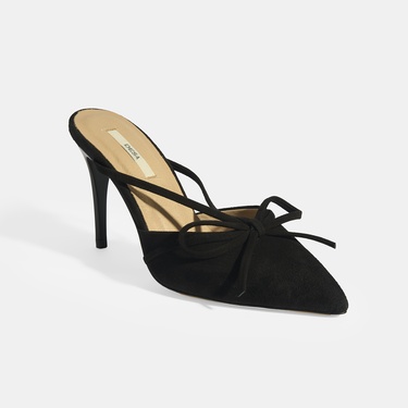  Siyah Kadın Fiyonk Detaylı Süet Topuklu Abiye Ayakkabı