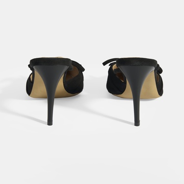  Siyah Kadın Fiyonk Detaylı Süet Topuklu Abiye Ayakkabı