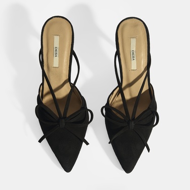  Siyah Kadın Fiyonk Detaylı Süet Topuklu Abiye Ayakkabı