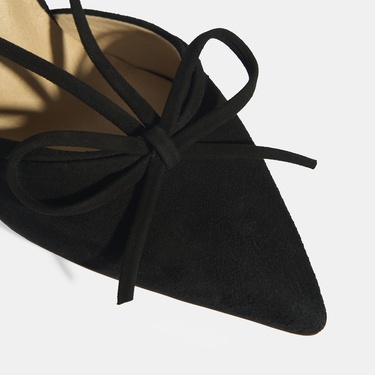  Siyah Kadın Fiyonk Detaylı Süet Topuklu Abiye Ayakkabı