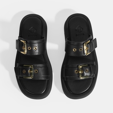  Kadın Siyah Toka Detaylı Deri Terlik