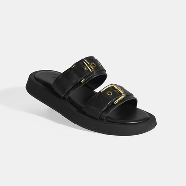  Kadın Siyah Toka Detaylı Deri Terlik