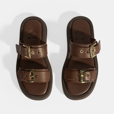  Kadın Kahve Toka Detaylı Deri Terlik