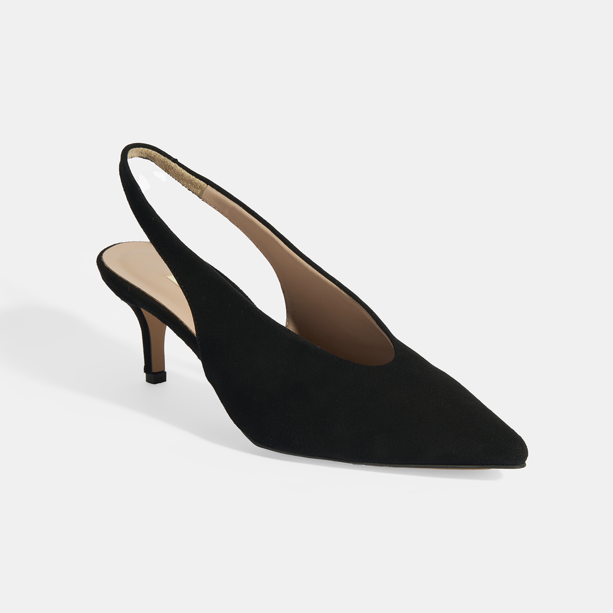 Siyah Kadın Süet Slingback Topuklu Ayakkabı