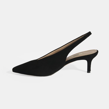  Siyah Kadın Süet Slingback Topuklu Ayakkabı