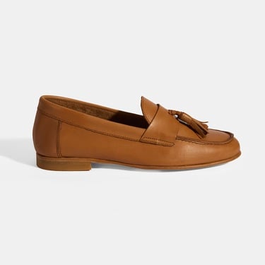  Kadın Taba Püskül Detaylı Slip-On Deri Loafer