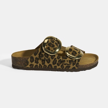  Leopar Kadın Toka Detaylı Süet Terlik