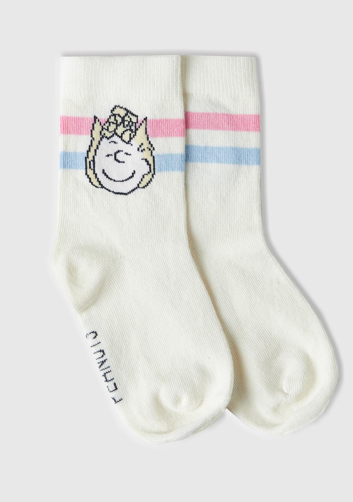  Erkek Çocuk Krem Mix Peanuts Baskılı Soket Çorap