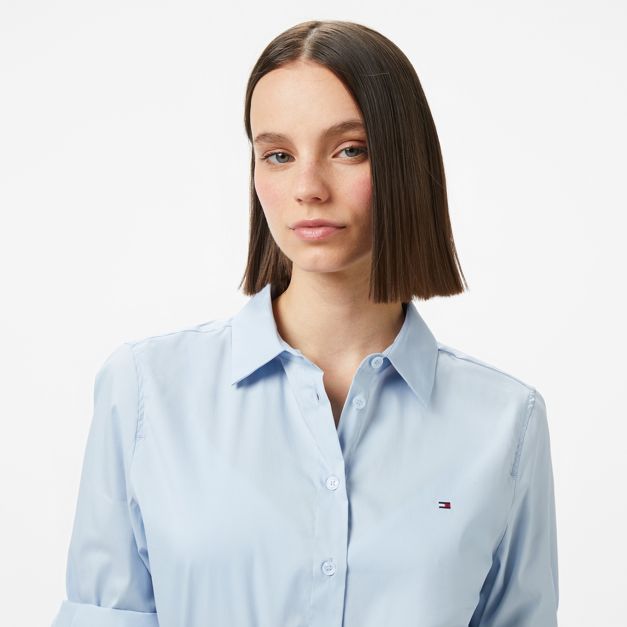 Tommy Hilfiger Ess Poplin Regular Kadın Mavi Gömlek