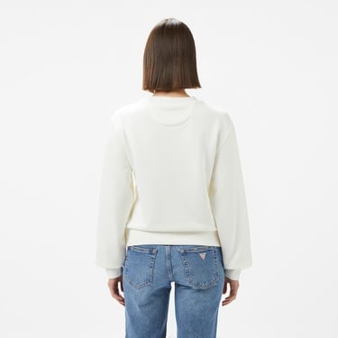  Guess Peony Logo Organic Kadın Beyaz Sweatshirt