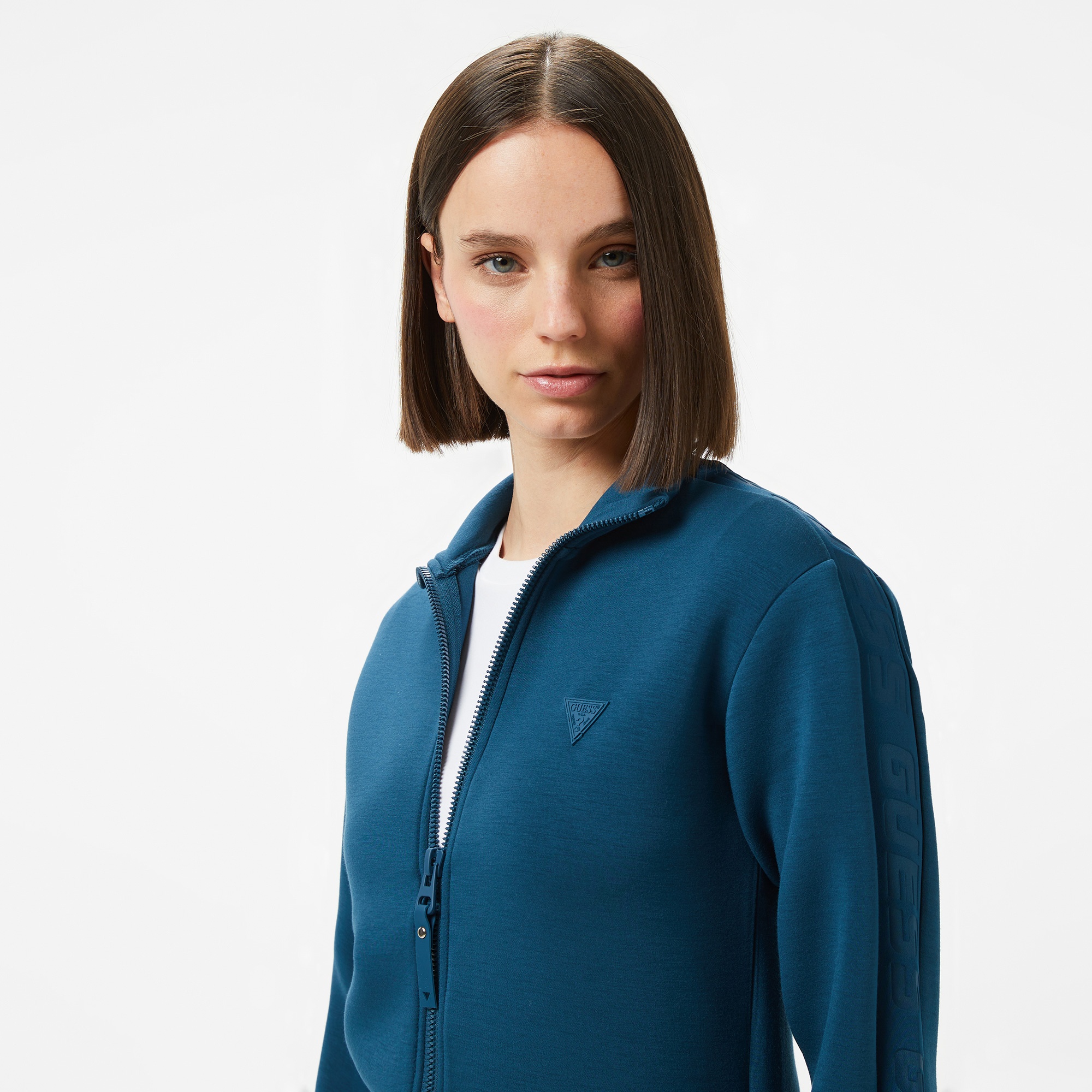 Guess New Allie Scuba Zip Eco Soft Tech 340 Kadın Mavi Sweatshirt