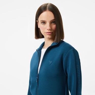  Guess New Allie Scuba Zip Eco Soft Tech 340 Kadın Mavi Sweatshirt