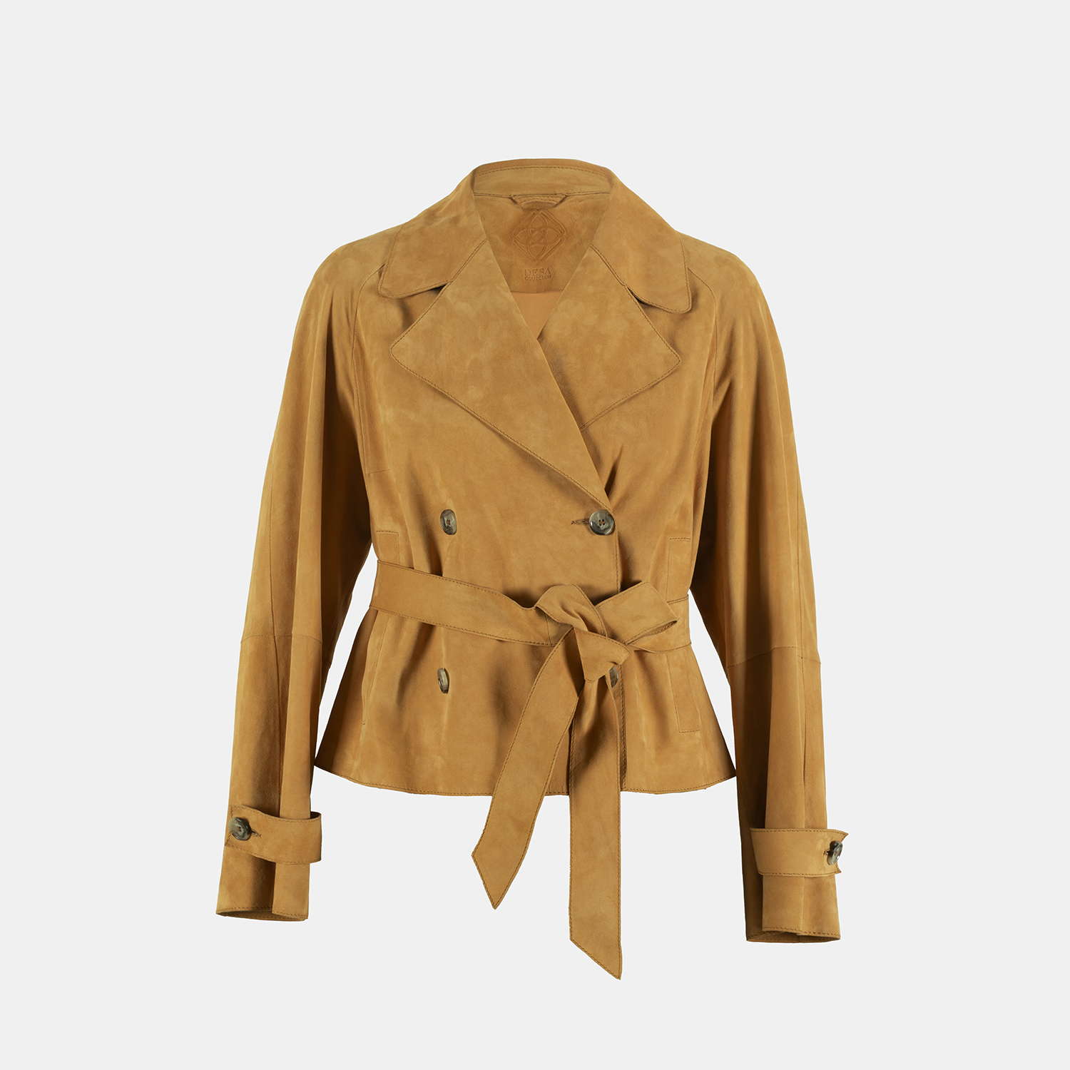  Limited Edition Kadın Turuncu Belden Bağlamalı Süet  Kısa Trençkot