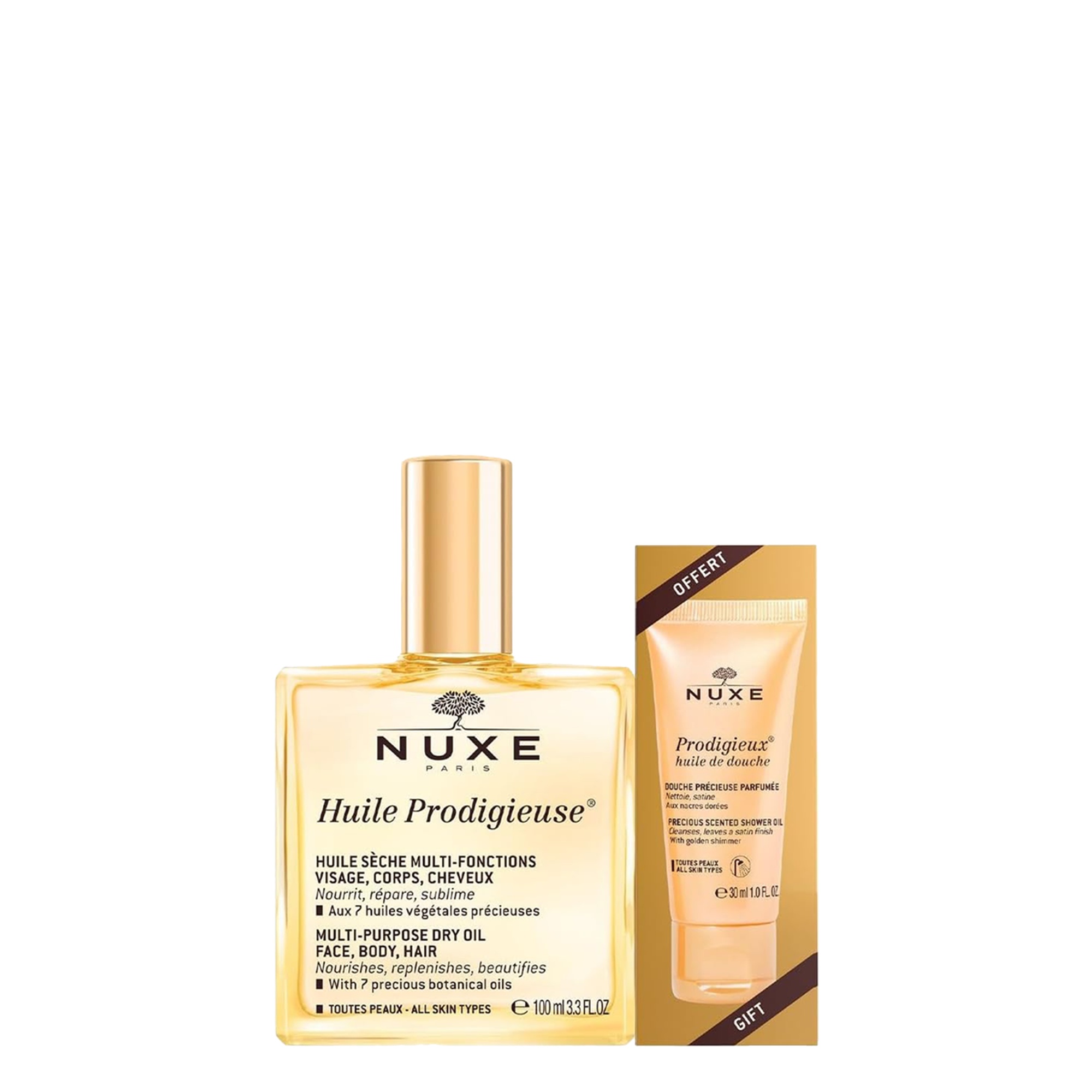 Nuxe Huile Prodigieuse Çok Amaçlı Kuru Yağ 100 ml ve Nuxe Huile Prodigieux Duş Jeli 30 ml