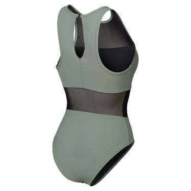  Mesh Panels Swimsuit Vent Back Kadın Gri Yüzücü Mayosu 006658600