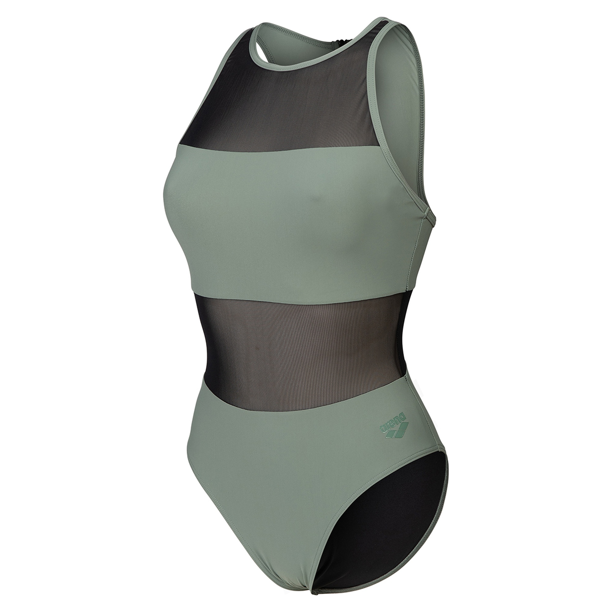 Mesh Panels Swimsuit Vent Back Kadın Gri Yüzücü Mayosu 006658600