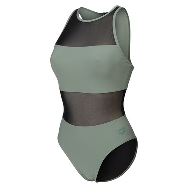  Mesh Panels Swimsuit Vent Back Kadın Gri Yüzücü Mayosu 006658600
