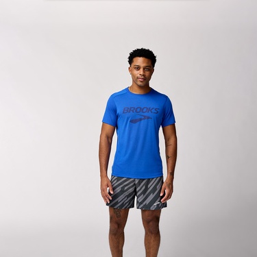  Brooks Distance Sleeve 3.0 Erkek Mavi Koşu T-Shirt