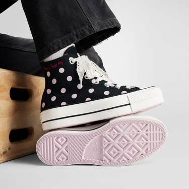  Converse Chuck Taylor All Star Lift Polka Dots Kadın Siyah Platform Sneaker
