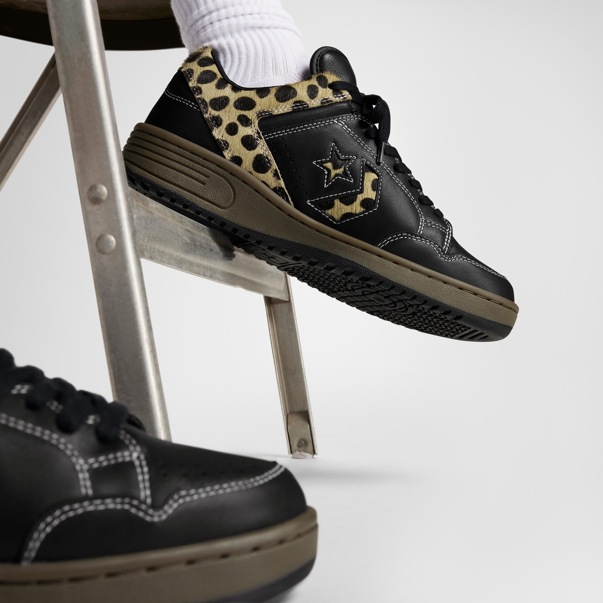 Converse Weapon Leopard Print Pony Hair Unisex Siyah Deri Sneaker