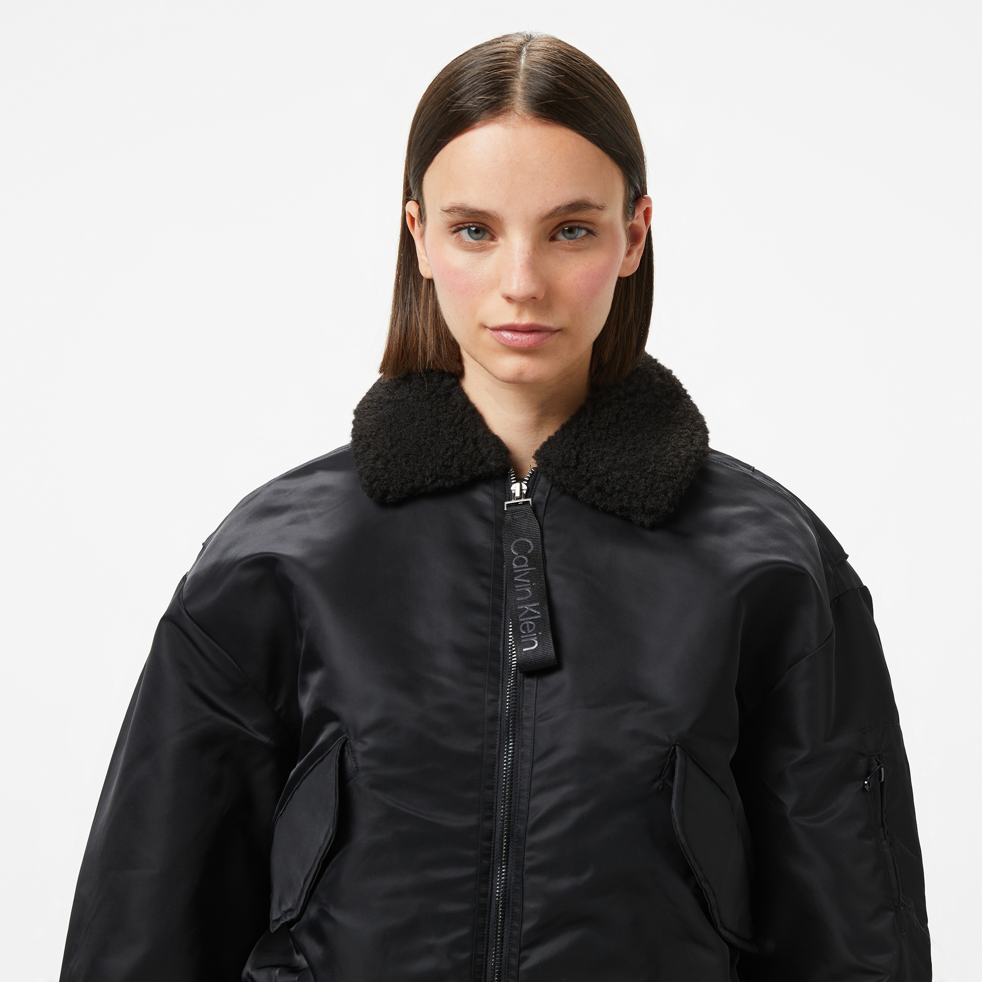 Calvin Klein Jeans Satin Aviator Kadın Siyah Ceket