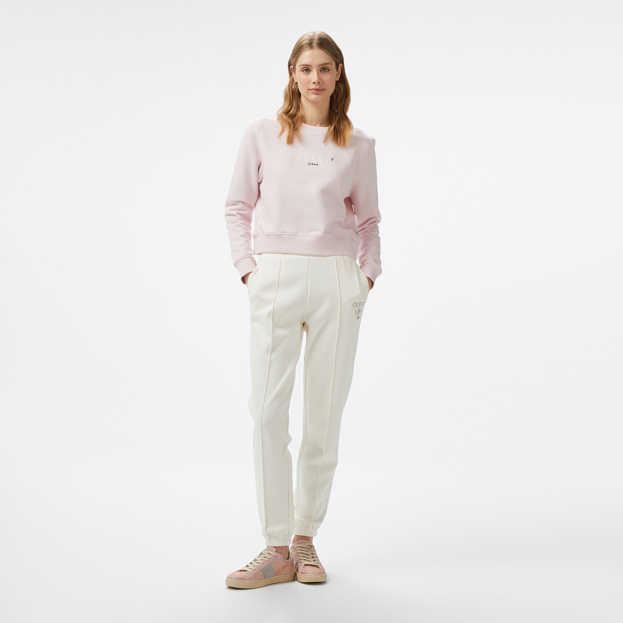 Guess Crop Organic Iconic Kadın Pembe Sweatshirt