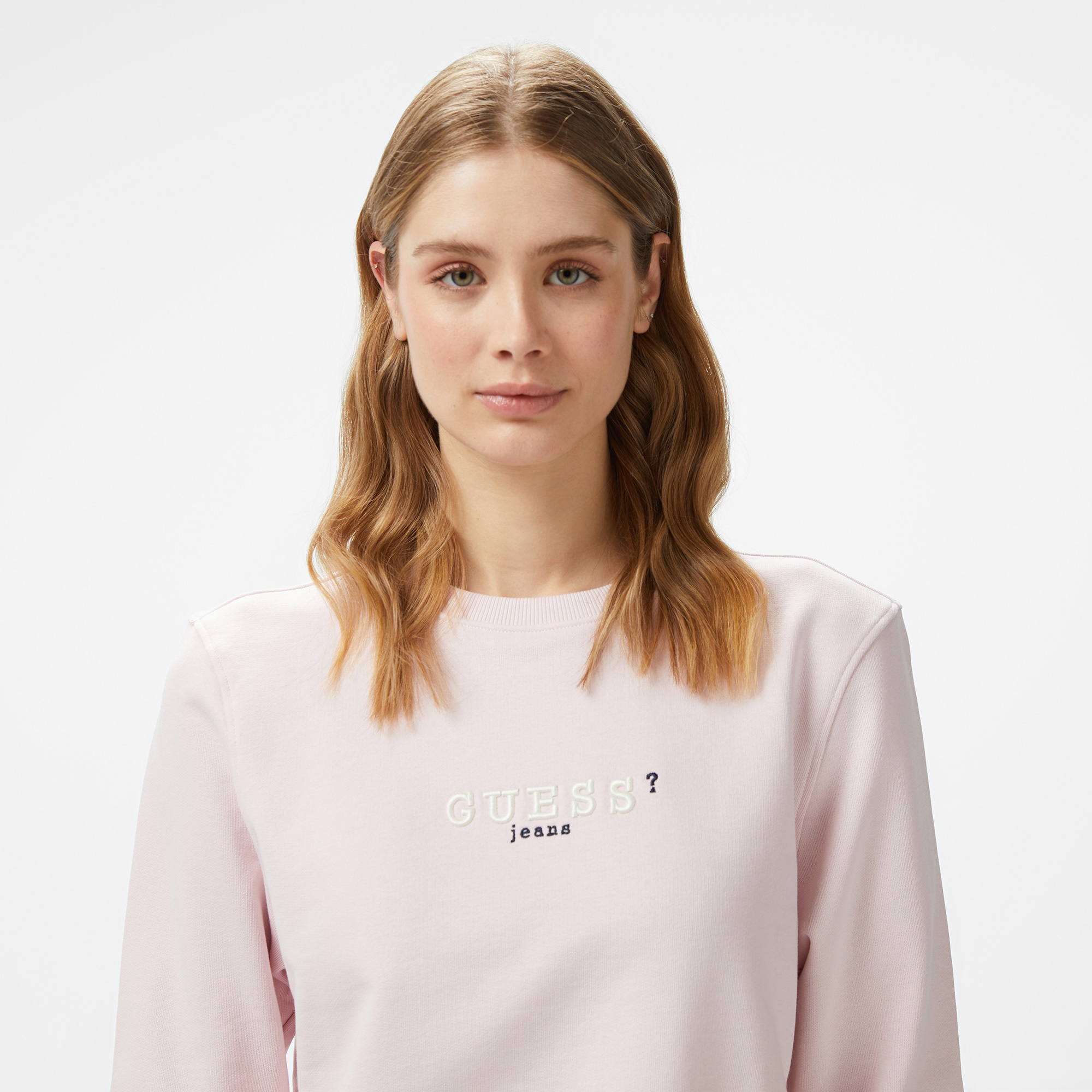 Guess Crop Organic Iconic Kadın Pembe Sweatshirt