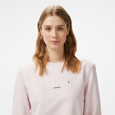  Guess Crop Mid Organic Iconic Kadın Pembe Sweatshirt