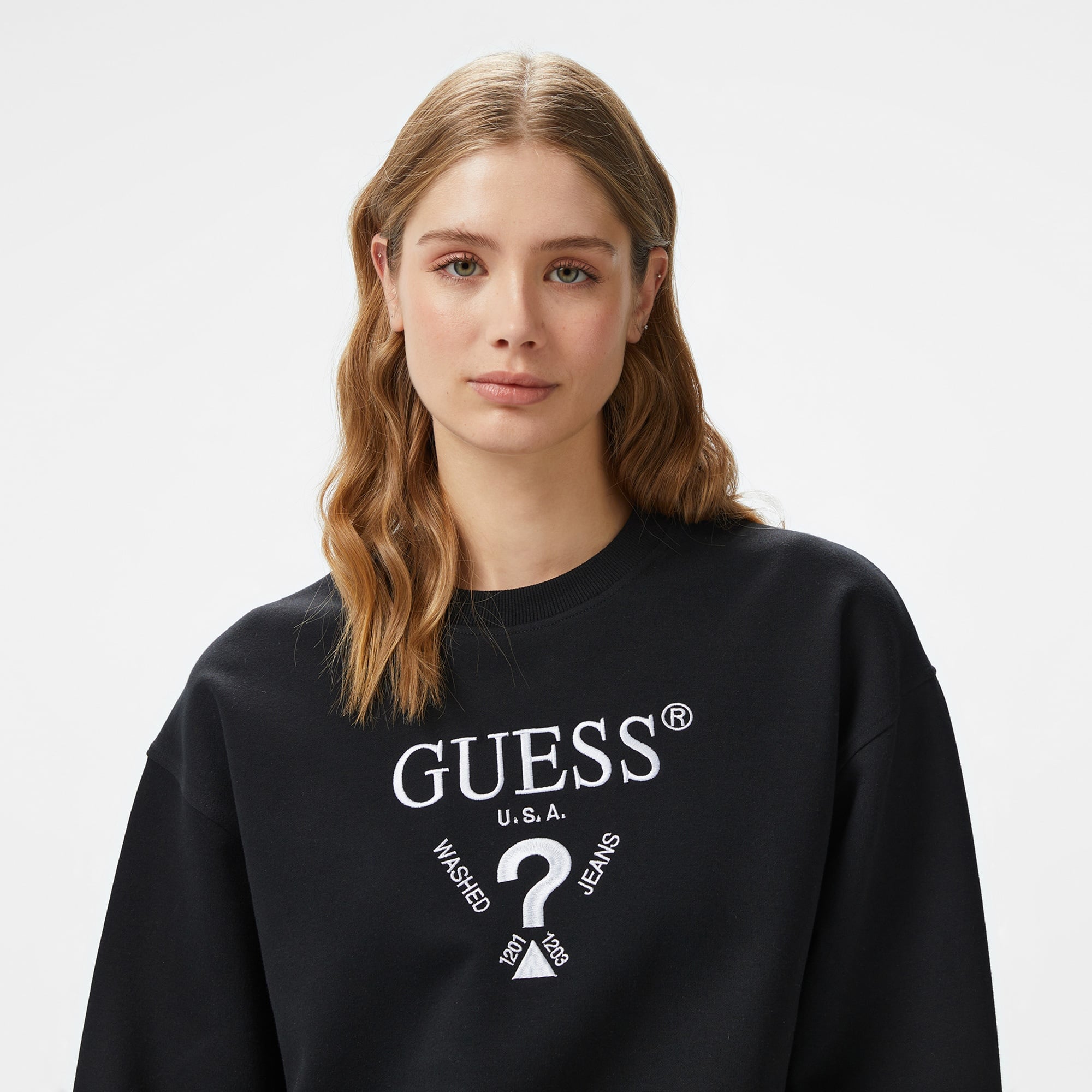 Guess Roberta Cn Fleece Kadın Siyah Sweatshirt