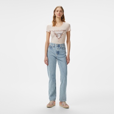  Guess Cn Cheeta Logo Mid Organicetch 180 Kadın Pembe T-Shirt