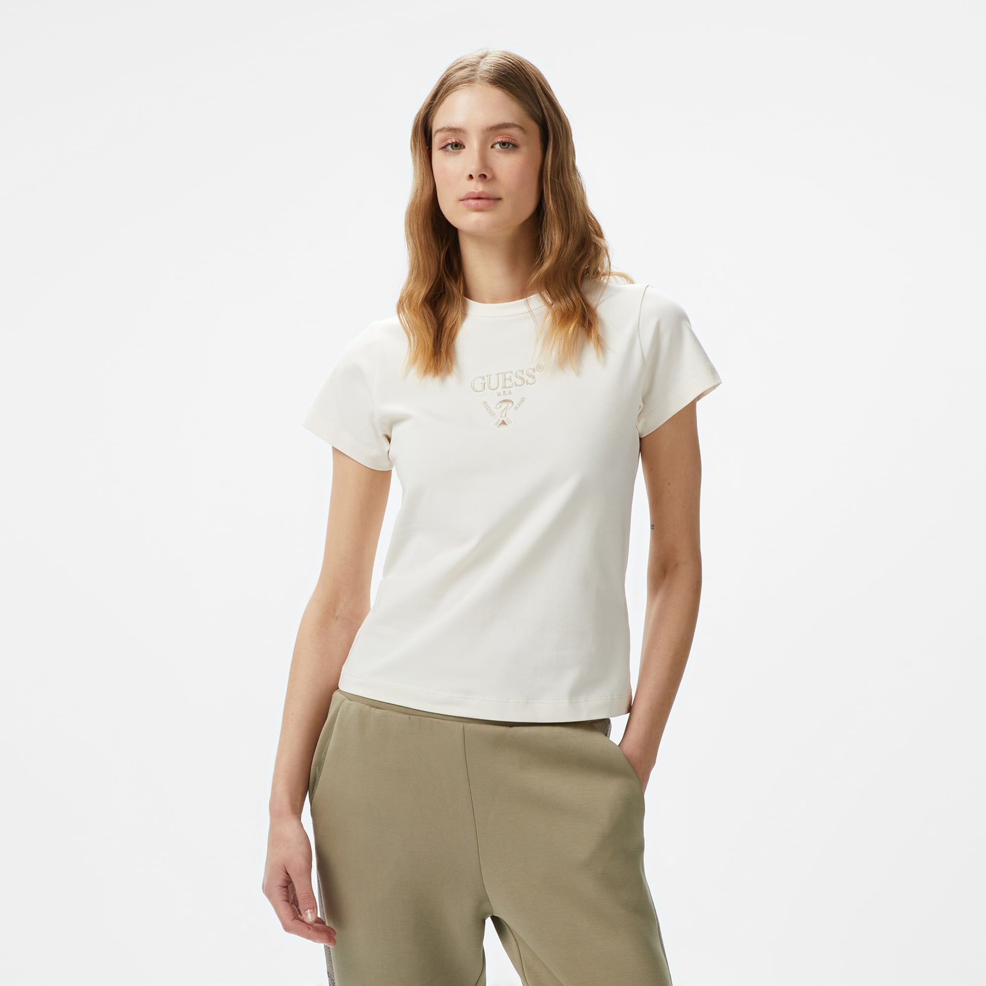 Guess Colette Org Heavy 240 Kadın Krem T-Shirt