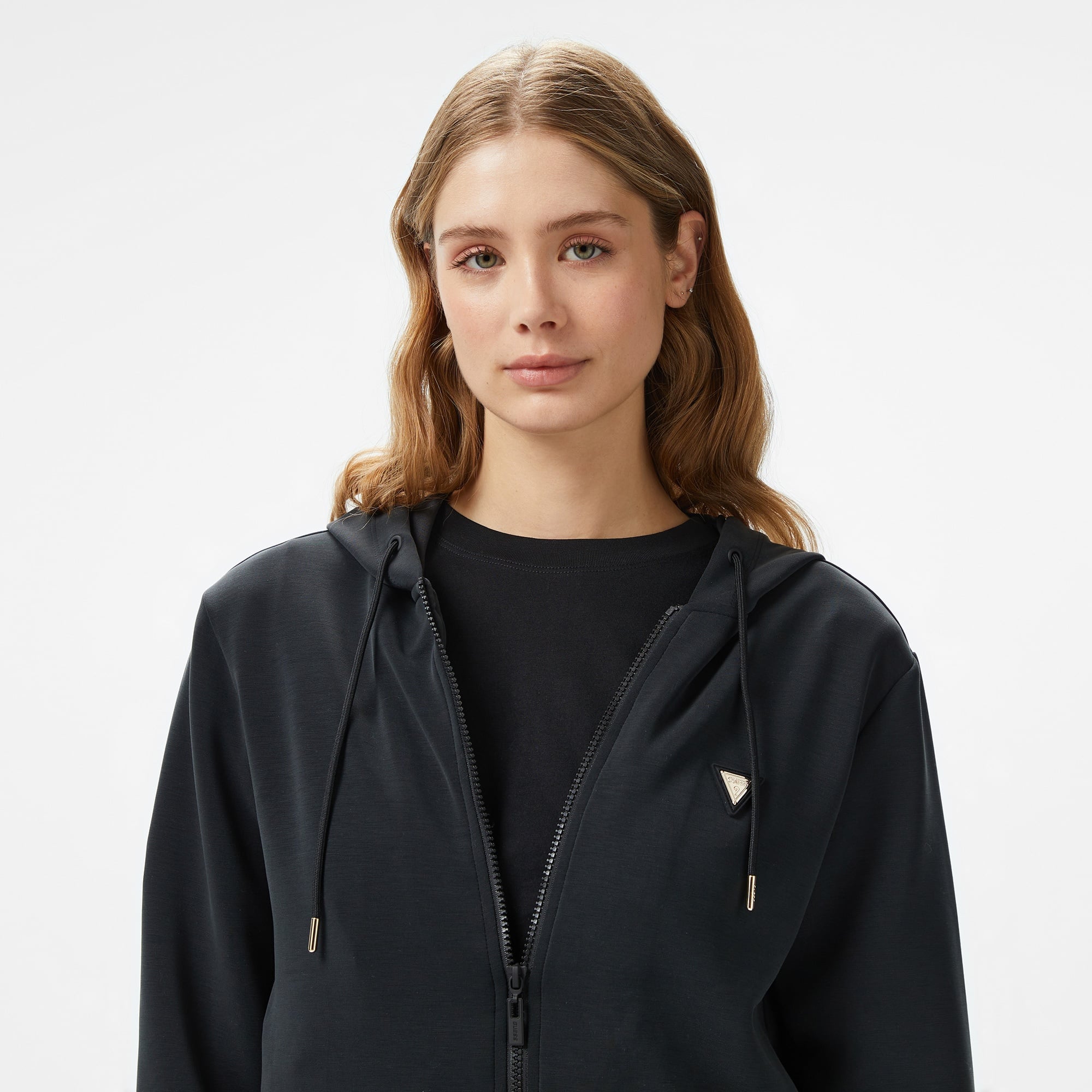 Guess Olympe Modal Midweight Scuba Kadın Siyah Hoodie