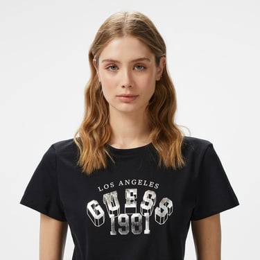  Guess Martina Mid Organic Stream 180 Kadın Siyah T-Shirt