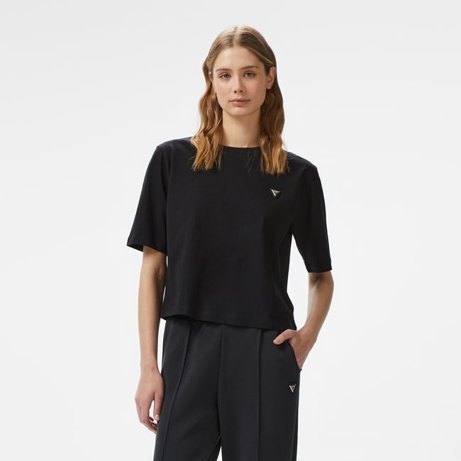  Guess Colette Boxy Mid Organic Stream 180 Kadın Siyah T-Shirt