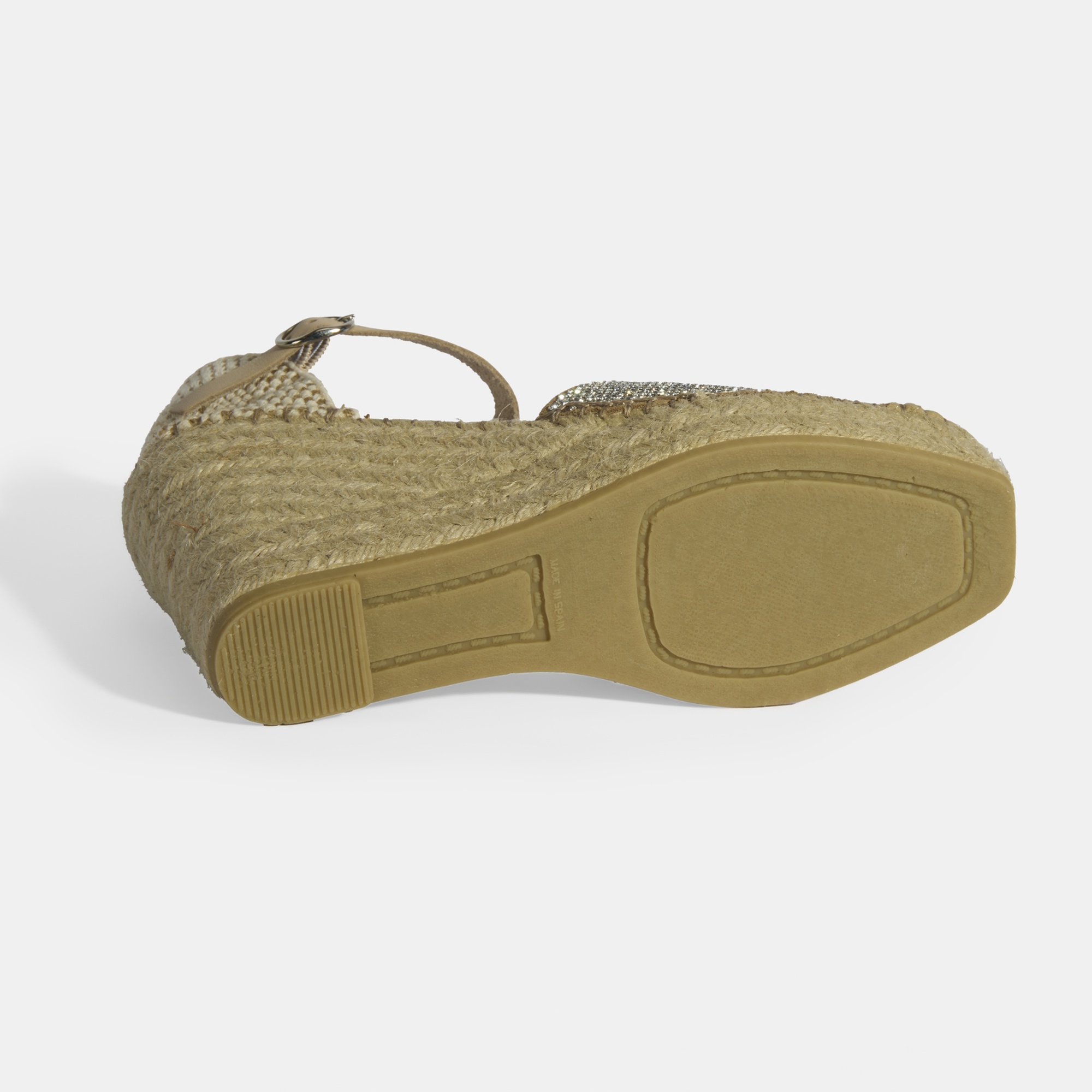 Bej Kadın Toka Aksesuarlı Taş Detaylı Dolgu Topuklu Süet Espadril