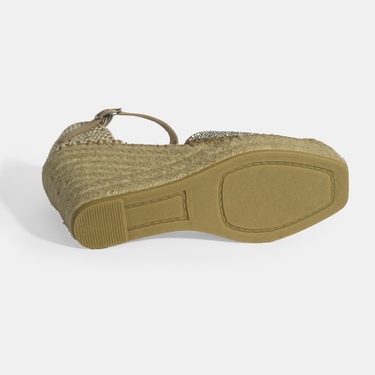  Bej Kadın Toka Aksesuarlı Taş Detaylı Dolgu Topuklu Süet Espadril