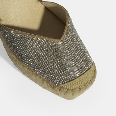  Bej Kadın Toka Aksesuarlı Taş Detaylı Dolgu Topuklu Süet Espadril