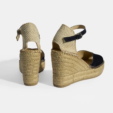  Lacivert Kadın Toka Detaylı Dolgu Topuklu Süet Espadril