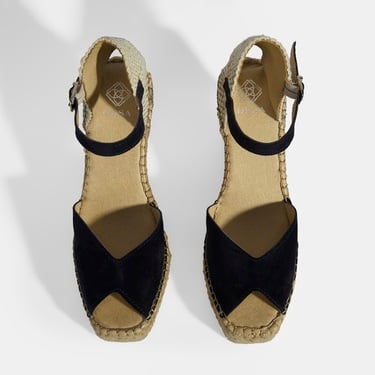  Lacivert Kadın Toka Detaylı Dolgu Topuklu Süet Espadril