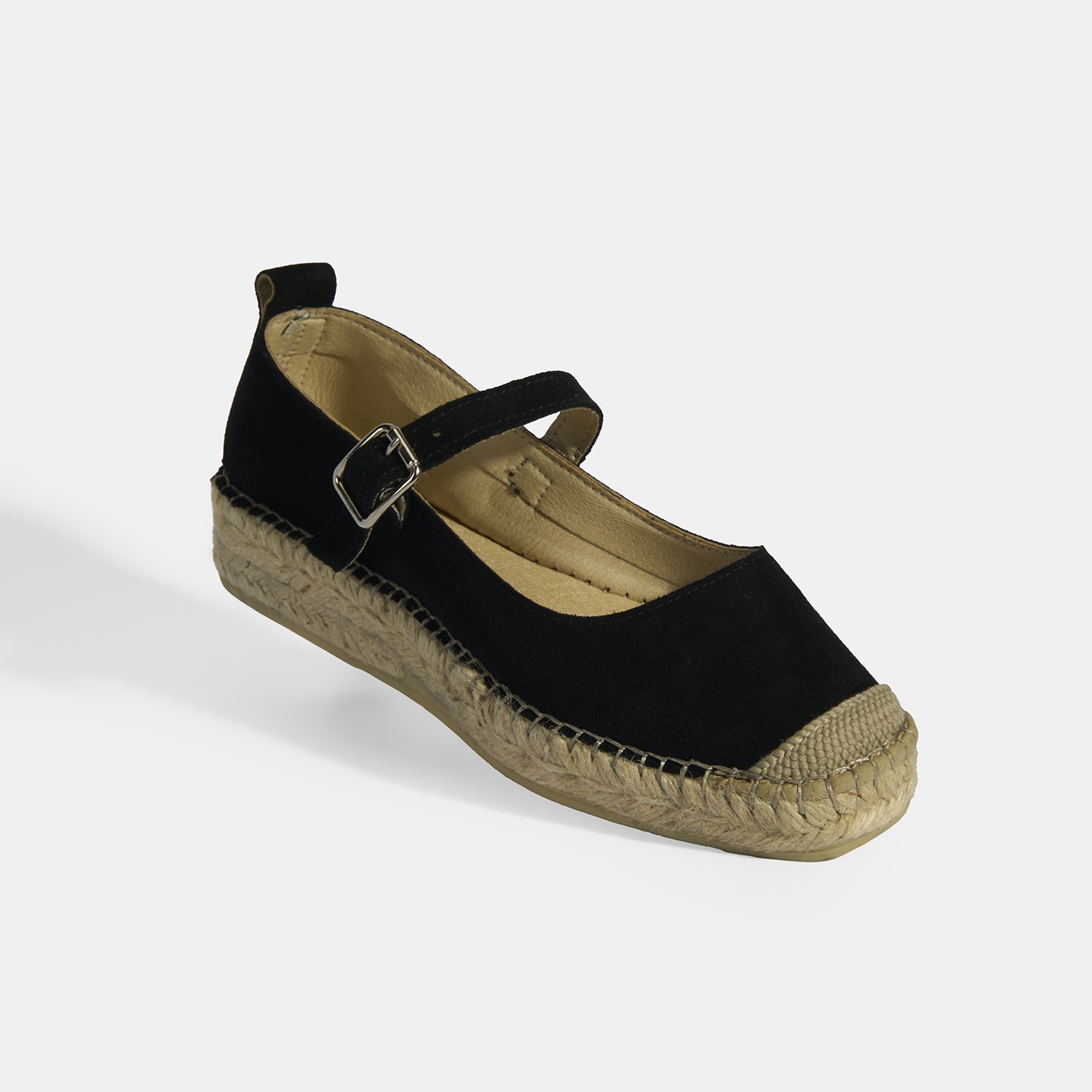 Siyah Kadın Toka Detaylı Süet Mary Jane Espadril