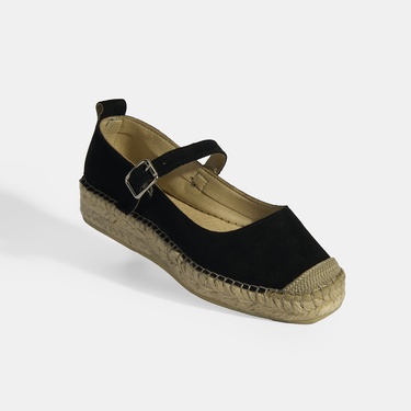  Siyah Kadın Toka Detaylı Süet Mary Jane Espadril