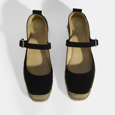  Siyah Kadın Toka Detaylı Süet Mary Jane Espadril