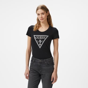  Guess Shiny Triangle Mid Organic Stretch 180 Kadın Siyah T-Shirt