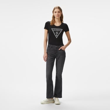 Guess Shiny Triangle Mid Organic Stretch 180 Kadın Siyah T-Shirt