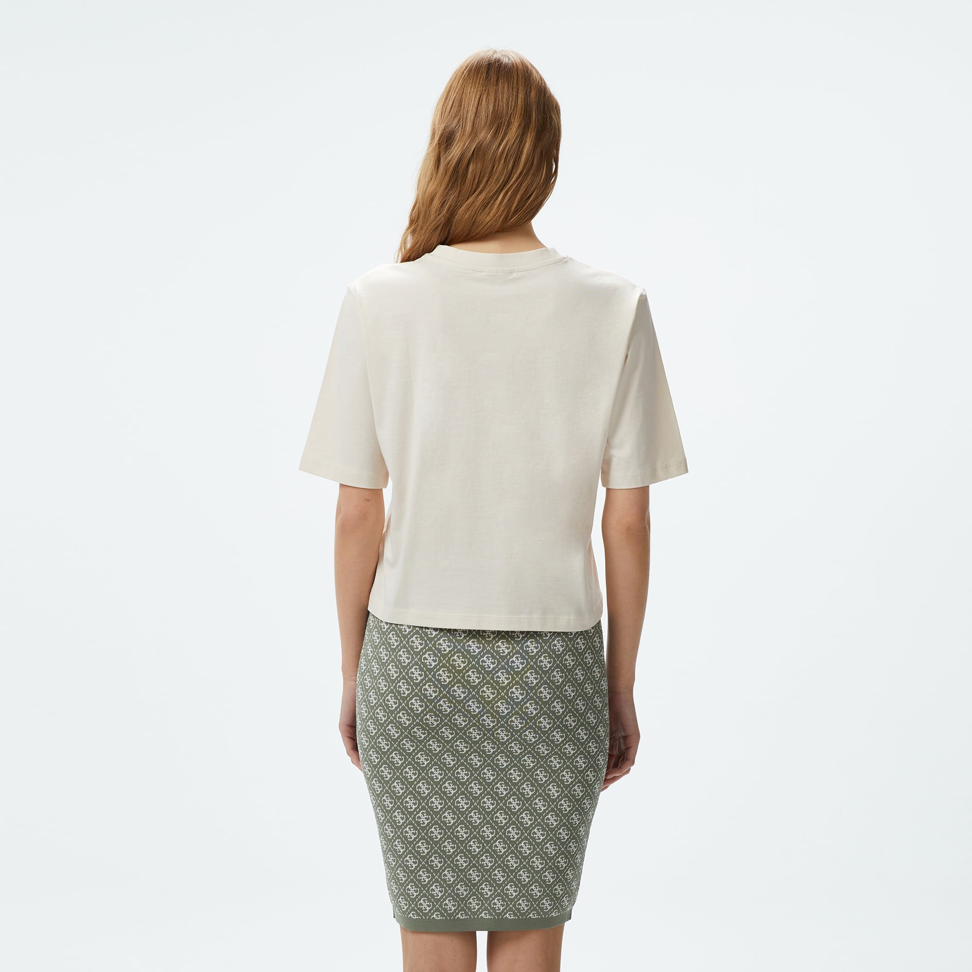 Guess Colette Boxy Mid Organic Stream Kadın Krem T-Shirt